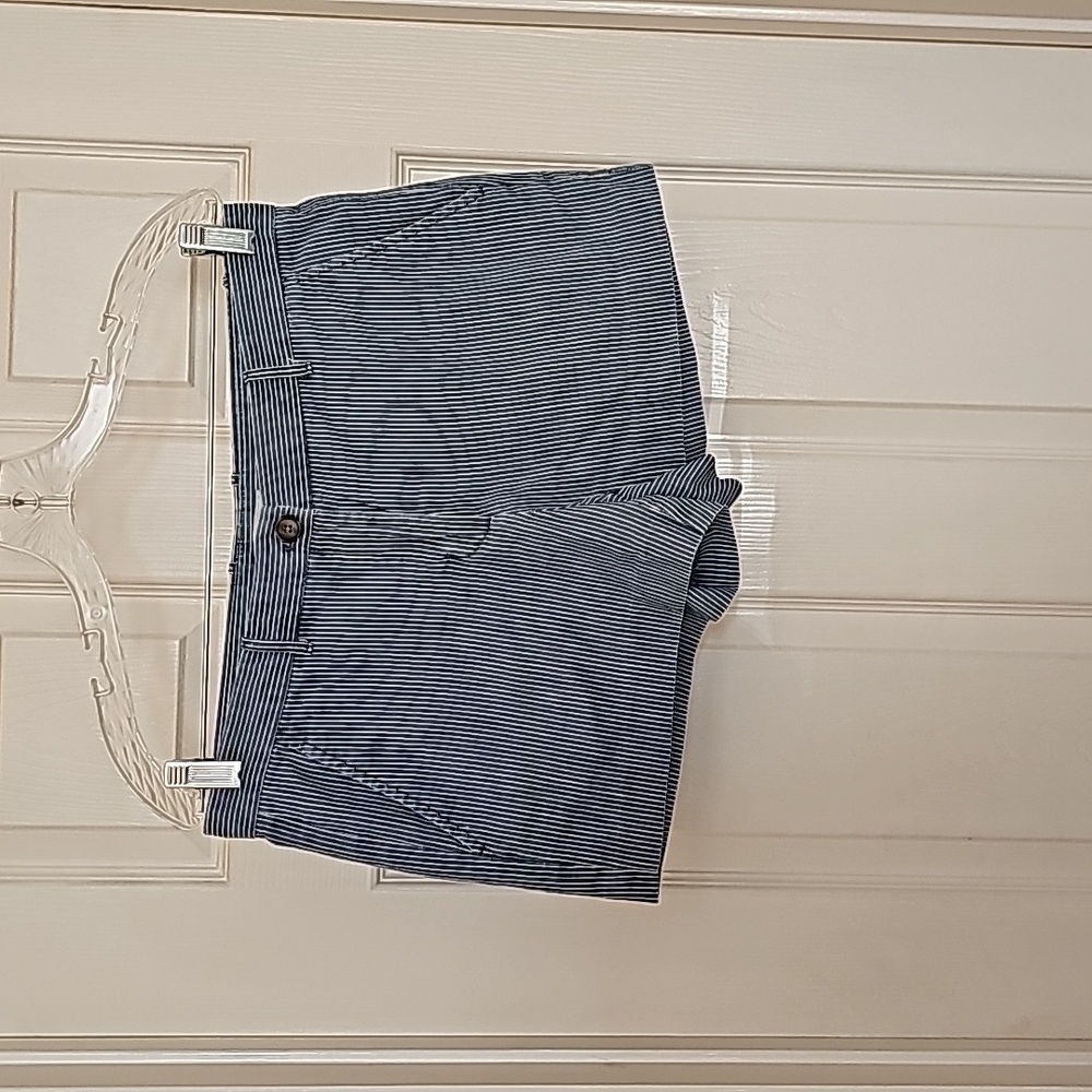 Denim shorts with white stripes